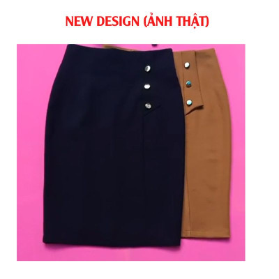Chân Váy Dài, New Design Thiết Kế Phối Nút Trẻ Trung ,Dáng Váy Bút Chì Dài 62cm, 3 Màu Chủ Đạo ,Chất  Vải Tốt, Co Giãn CV0012
