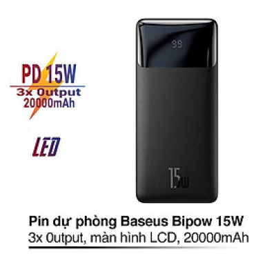 Pin sạc dự phòng 15W Baseus Bipow Digital pin 20000mAh màn hình LCD 3 Output - Hàng chính hãng