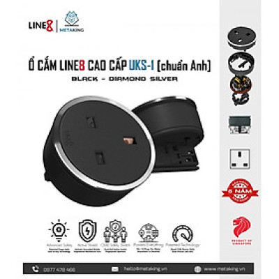 Ổ Cắm Điện Line8 UKS-1 - Body Màu Đen - Chuẩn Anh - Chính hãng