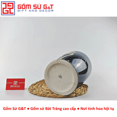 Lọ hoa men hỏa biến dáng chân voi vẽ sen Gốm Sứ G&T