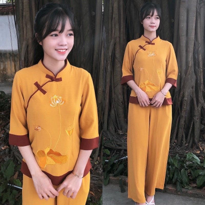 ĐỒ LAM ĐI CHÙA  Mẫu Đài Loan Thêu Hoa Sen