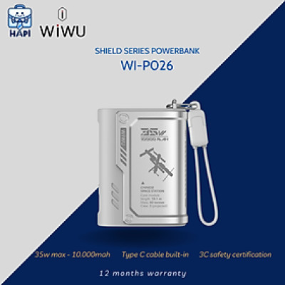 Sạc dự phòng hàng chính hãng WiWU Shield 10.000mAh 35W Wi-P026: Tích hợp cáp Type-C, thiết kế phá cách, độc đáo