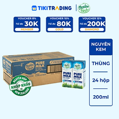 Thùng 24 Hộp Sữa Tươi Nguyên Kem Meadow Fresh (200ml / Hộp)