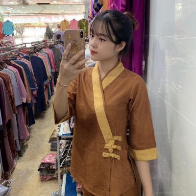 ĐỒ LAM ĐI CHÙA 3 NÚT Vải Tơ Cao Cấp