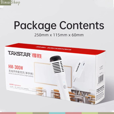 Takstar HM-300W - Micro Cầm Tay UHF, Pham Vi Thu 40m Dùng Cho Hát Karaoke, Giảng Dạy, Hướng Dẫn Viên   - Hàng chính hãng