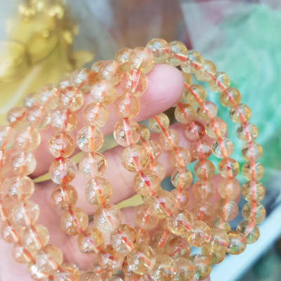 Vòng đá thạch anh tóc vàng tự nhiên Màu vàng nhẹ nhàng Nữ mệnh kim, Thổ thủy Vòng size 8mm ạ