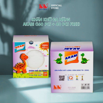 Combo  5 Gói Khăn khô đa năng Akari vải sợi tự nhiên 200 tờ (13.5x20cm) dạng rút thấm hút vượt trội