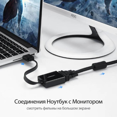 Ugreen UG40248MM103TK Màu Đen Bộ chuyển HDMI sang VGA dây dẹp kèm cổng âm thanh - HÀNG CHÍNH HÃNG