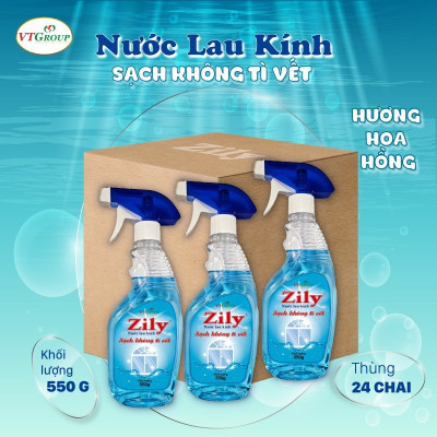 Lau kính Zily - Sạch không tì vết - hương hoa hồng - 24 chai/thùng ( Tặng 1 Lau Sàn Rick 1Kg )