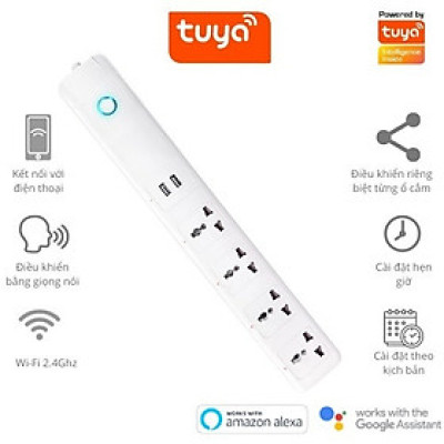 Ổ Cắm Dài Thông Minh Wifi TUYA 4 Chấu & 2 cổng USB, điều khiển độc lập app Tuya Smart Life, Hẹn giờ Bật Tắt
