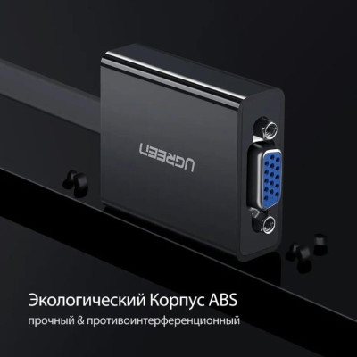 Ugreen UG40248MM103TK Màu Đen Bộ chuyển HDMI sang VGA dây dẹp kèm cổng âm thanh - HÀNG CHÍNH HÃNG
