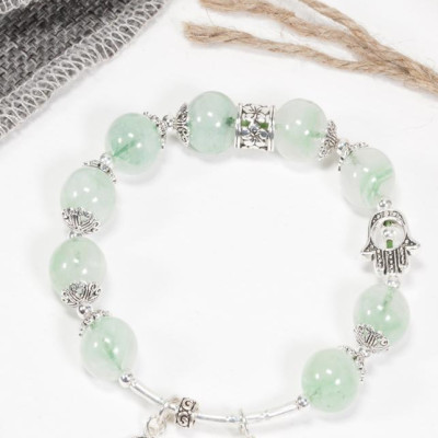 Vòng Thạch Anh Xanh Phối Charm Chuông Bạc (8mm)