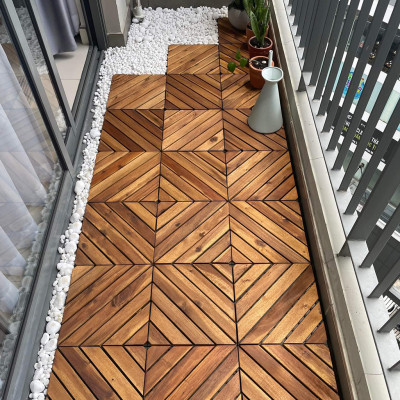 Sàn Gỗ Lót Ban Công Thương Hiệu ANKAN Màu Nâu Vàng Nan Hoa, Vỉ Gỗ Lót Sàn Dùng Để Lót Sân Vườn, Nhà Tắm, Phòng Spa, Có Phủ PU, Siêu Bền, Chống Thấm, Chống Trơn Trượt, Tiêu Chuẩn Xuất Khẩu (9 Vỉ) - Hàng Chính Hãng