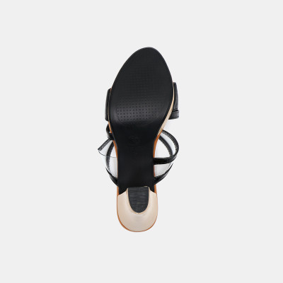 Giày sandal nữ cao gót đế vuông 7 phân hàng hiệu rosata hai màu đen đồng ro518