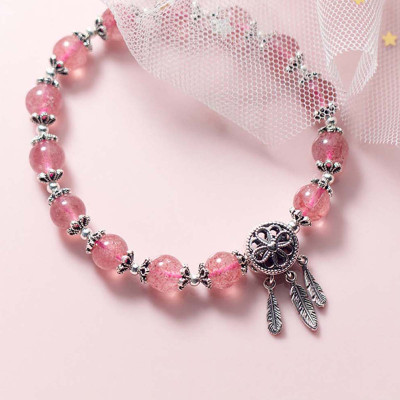 Vòng tay đá thạch anh dâu phối Dreamcatcher mệnh hỏa, thổ - Ngọc Quý Gemstones