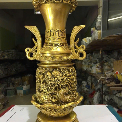 Lọ hoa họa rồng size nhỏ CTVD1 16 x 13 x 29.2cm mạ vàng 