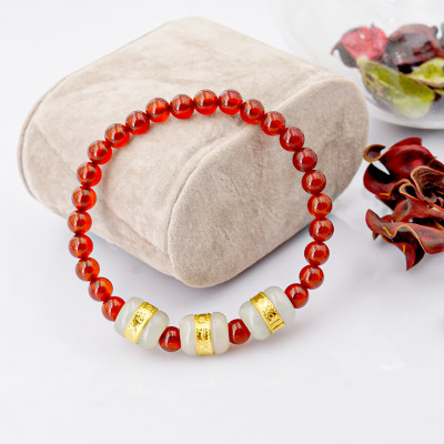Vòng tay phong thủy Mã Não đỏ 6mm + 3 lu ngọc