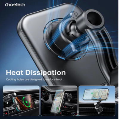 Giá đỡ sạc không dây trên ô tô Choetech T231 công suất 15w chuẩn Qi2 xoay 360 độ có tản nhiệt (Hàng chính hãng)