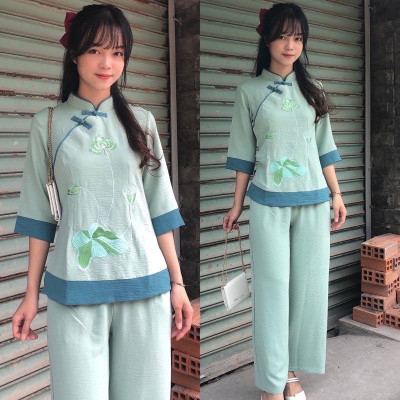 ĐỒ LAM ĐI CHÙA  Mẫu Đài Loan Thêu Hoa Sen