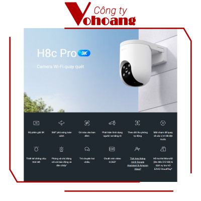 Camera Ezviz H8C Pro 5MP (3K) Ngoài Trời Rõ Nét, WiFi Xoay 360 Độ, Có Màu Ban Đêm, Đàm Thoại 2 Chiều, Chống Nước - Hàng Chính Hãng