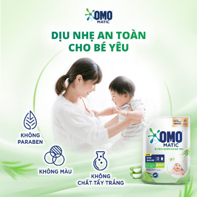Combo 2 Túi Nước Giặt Omo Matic Cho Quần Áo Bé Yêu Chiết Xuất Tràm Trà Và Nha Đam Dịu Nhẹ 3.6KG