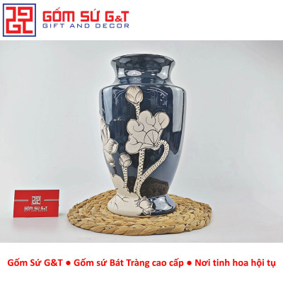 Lọ hoa men hỏa biến dáng chân voi vẽ sen Gốm Sứ G&T