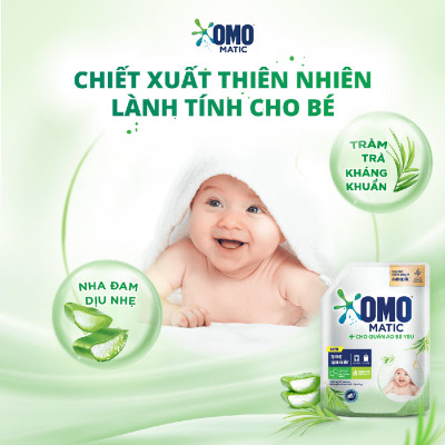 Combo 2 Túi Nước Giặt Omo Matic Cho Quần Áo Bé Yêu Chiết Xuất Tràm Trà Và Nha Đam Dịu Nhẹ 3.6KG