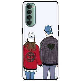Ốp lưng dành cho Oppo Reno 4 Pro mẫu Cặp Đôi Mũ Trắng Xanh
