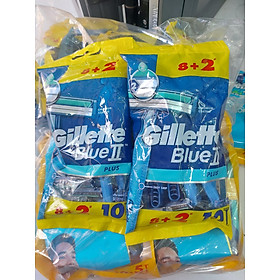 Dao cạo râu cán xanh Gillette Blue II 8+2 ( Dao cạo râu cán xanh gói 10 cây siêu tiện lợi)