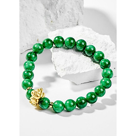 Vòng Tay Phong Thủy Nữ Đá Cẩm Thạch Sơn Thủy Phối Charm Tuổi Dậu Bạc Mạ Vàng 24K (8mm) Mệnh Mộc, Hỏa Ngọc Quý Gemstones