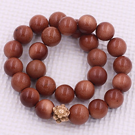 [Mệnh Kim, Thổ] Vòng Chuỗi Niệm Phật Đá Kim Sa Nâu 14 Ly 27 Hạt Charm Hoa Sen Inox, Vòng Chuỗi Phật Giáo, Chuỗi Niệm Phật Hạt To - Phong Thủy 868