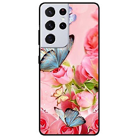 Ốp lưng dành cho Samsung S21 - S21 Plus - S21 Ultra mẫu Bướm Xanh Và Hoa Hồng