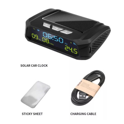 Đồng Hồ Gắn Ô Tô 3in1 Năng Lượng Mặt Trời Mẫu Mới: Báo Giờ, Ngày Tháng, Nhiệt Độ - Màn Hình LED Đa Năng Cực Tiện