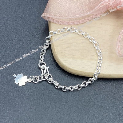 Lắc Tay Cho Bé Bạc Ta Cỏ 4 Lá Chính Hãng Bạc Hiểu Minh LTE564