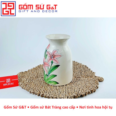 Lọ hoa dáng phích miệng loe vẽ hoa loa kèn Gốm Sứ G&T