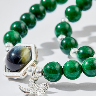 Vòng tay đôi cẩm thạch sơn thủy charm hoa Ngọc Quý Gemstones