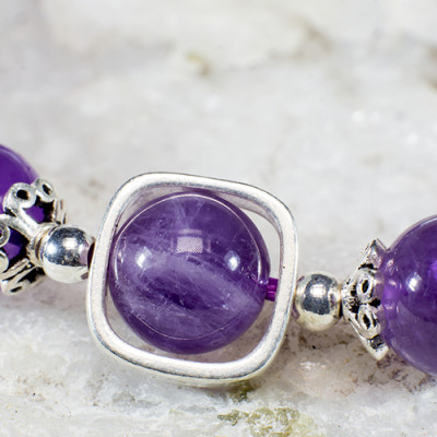 Vong Tay Phong Thủy Thạch Anh Tím Thiên Nhiên Mix Bạc 925 Cho Mạng Kim Thủy, Món Qùa Trang Sức  Phong Thủy May Mắn Ý Nghĩa  VT016
