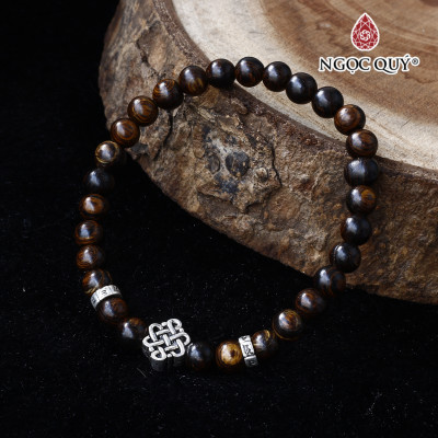 Vòng trầm sánh tròn 6mm phối charm bạc nút thắt đồng tâm - Ngọc Quý Gemstones