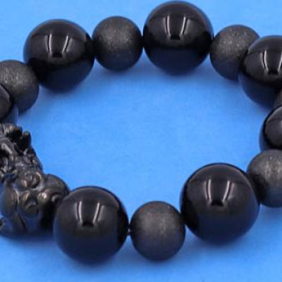 Chuỗi tay Tỳ Hưu inox charm Thạch Anh Đen size 16 ly phối 6 bi - hợp mệnh Mộc, mệnh Thủy - Chuỗi size XXL