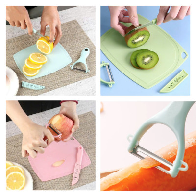 Bộ Dao Thớt Gọt Hoa Quả Mini, Dao Nạo Rau Củ Trái Cây Hoa Quả Nhỏ Gọn Cho Nhà Bếp, Du Lịch, Cắm Trại