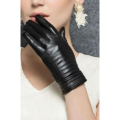 Găng tay nữ da cừu đơn giản BHY8618 Bao tay nữ lót lông giữ ấm, chống ngấm nước tốt.