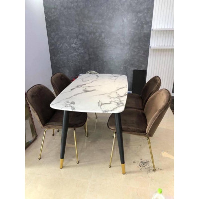 Bộ bàn ăn chân trụ 1m2 + 4 ghế Gubi mặt đá ceramic  Thương hiệu Nội Thất Bình Long 