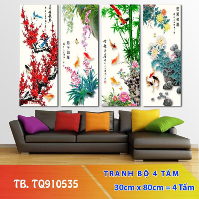 Bộ 4 tấm tranh treo tường Tứ Quý TB.TQ910535 /Gỗ nhập khẩu Hàn Quốc-Bo viền,chống lóa,ẩm mốc,mối mọt