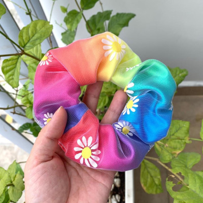 Cột tóc scrunchies voan lưới hoa cúc