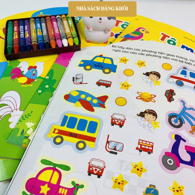Sách - Bộ Tô Màu Bóc Dán 100+ Stickers (Song Ngữ Anh – Việt), bộ 6 quyển