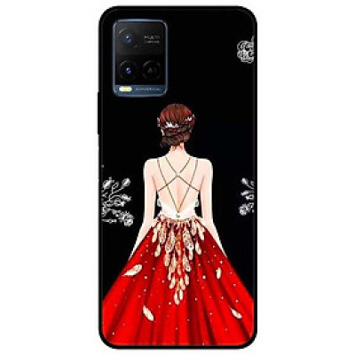 Ốp lưng dành cho Vivo Y21 - Vivo Y21s mẫu Cô Gái Đầm Đỏ Nền Đen