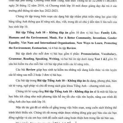 BÀI TẬP TIẾNG ANH 10 - KHÔNG ĐÁP ÁN (BIÊN SOẠN THEO CHƯƠNG TRÌNH GDPT MỚI)