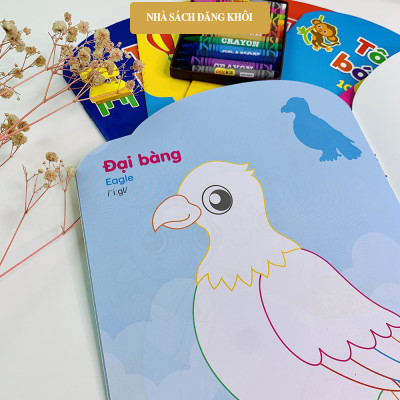 Sách - Bộ Tô Màu Bóc Dán 100+ Stickers (Song Ngữ Anh – Việt), bộ 6 quyển