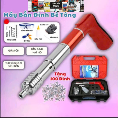 Máy Bắn Đinh Bê Tông Xuyên Sắt Thép Loại Xịn Vỏ Inox – Kèm 100 Đinh Và Hộp Đựng
