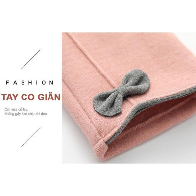 Găng tay nữ cảm ứng lót nỉ ấm áp họa tiết nơ nhỏ xinh